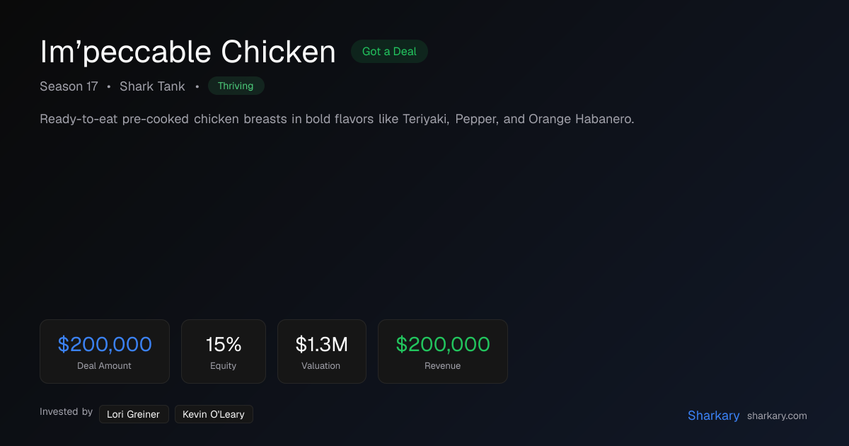 Im’peccable Chicken on Shark Tank — $200,000 Deal with Greiner & O ...